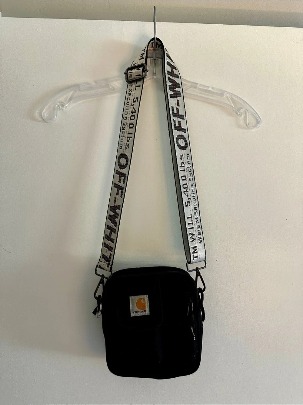Carhartt WIP Black Crossbody Bag with Off-White Strap